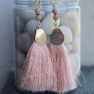 Pink tassel earrings with pink moonstone.